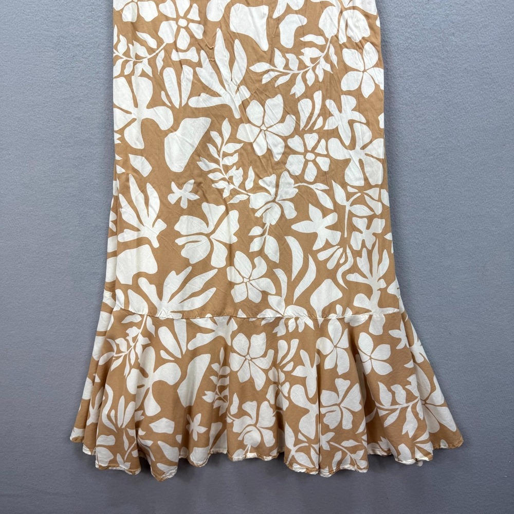 Abel the Label Slip Dress Womens M Brown White Floral Ruffle Hem Spaghetti Strap - Picture 3 of 11